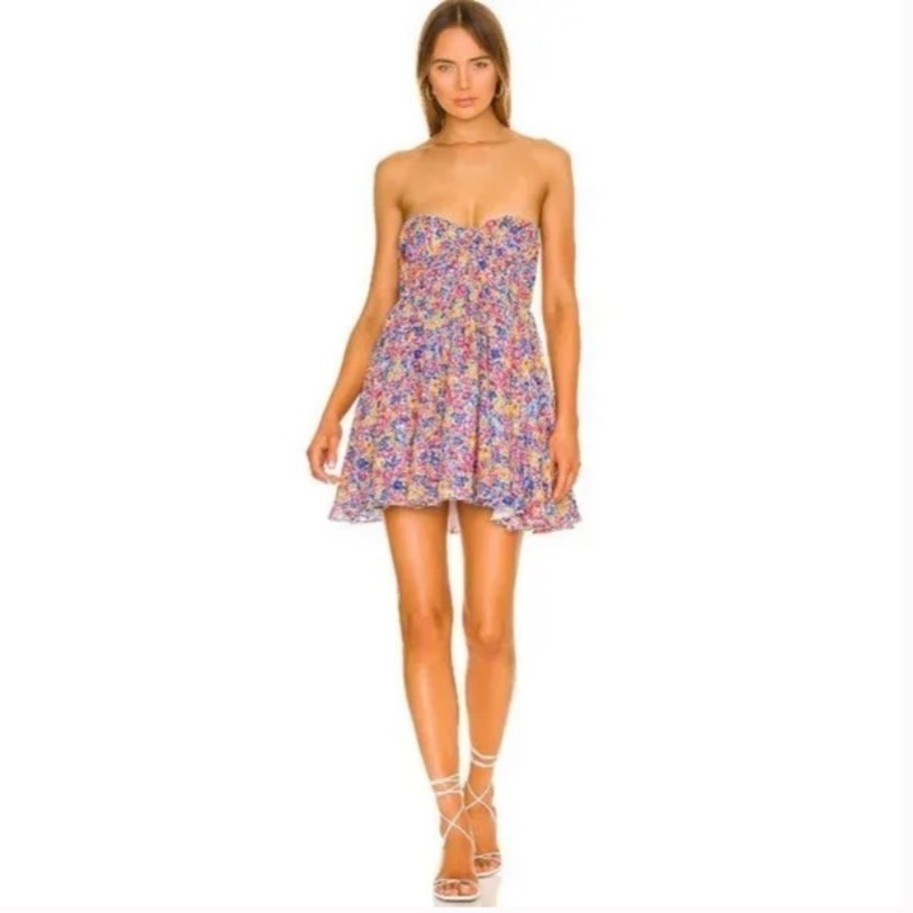 For Love and Lemons Sasha Bright Confetti Floral Strapless Mini Dress